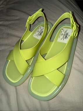 Tory Burch Neon Lime Crisscross Jelly Slingback Sandals